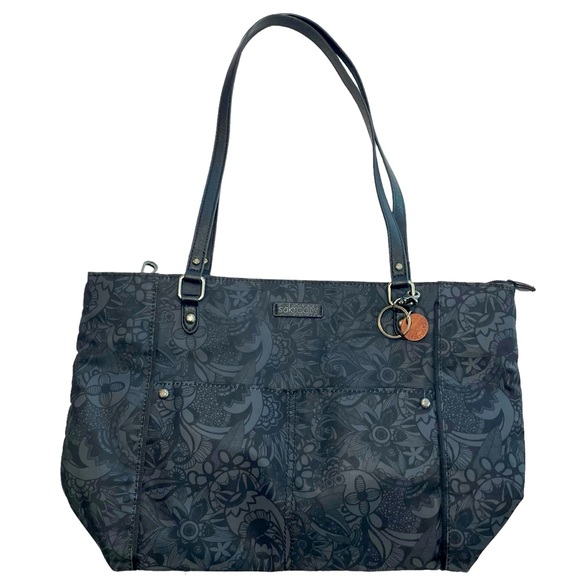 SAKROOTS Easy Clean Shoulder Bag With Paisley Design Black & Grey 11" Drop - Picture 1 of 16